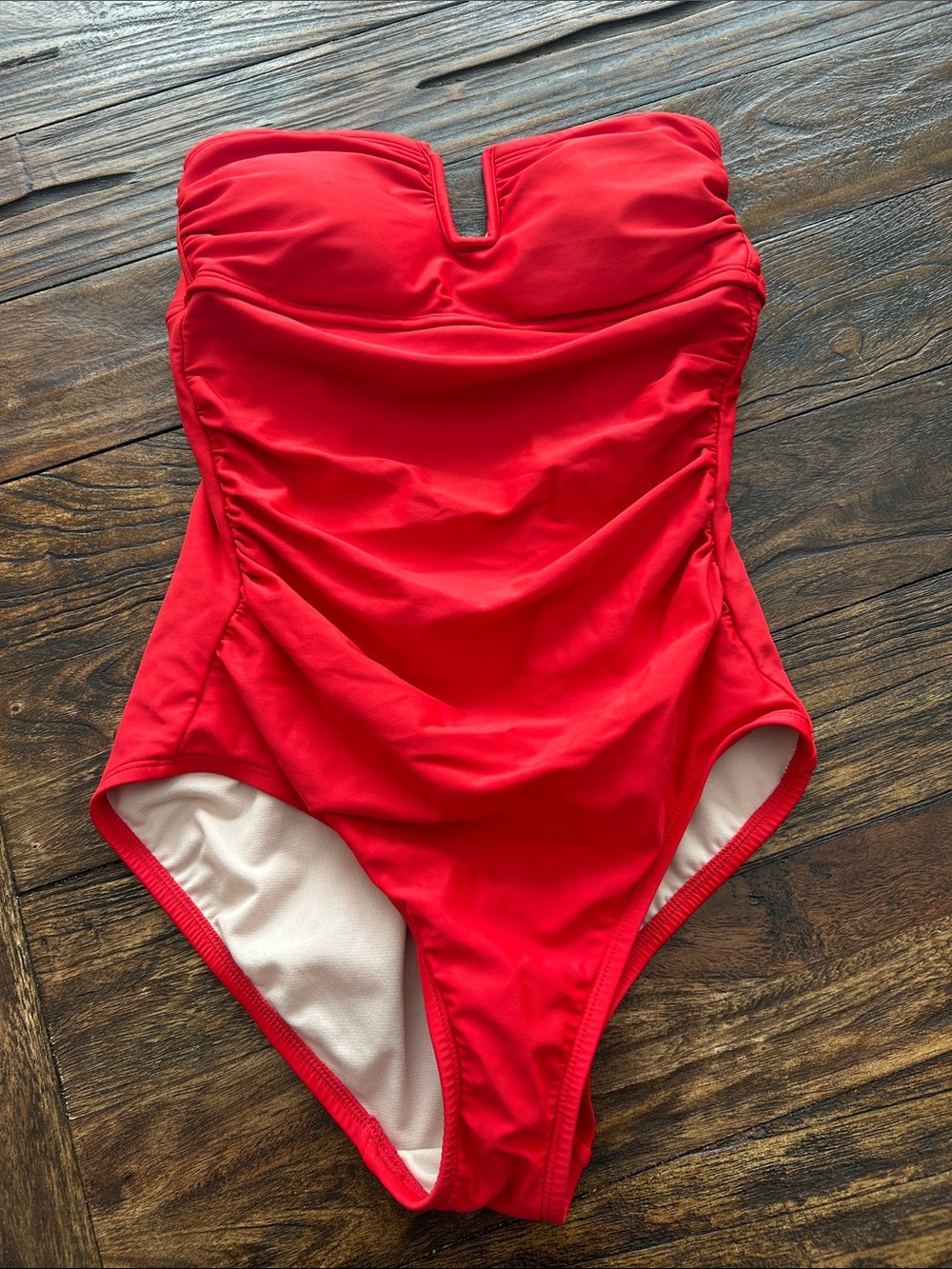 Kona Sol Red Strapless V-Notch One-Piece Swimsuit